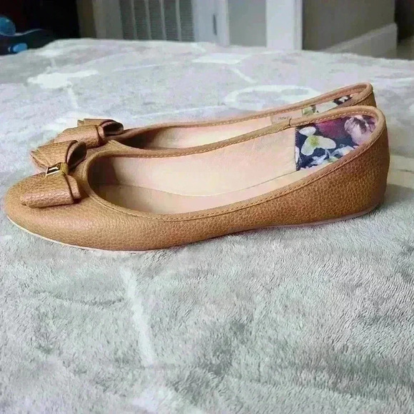 Ted Baker Brown Pebbled Leather Bow Ballerinas - Picture 4 of 7